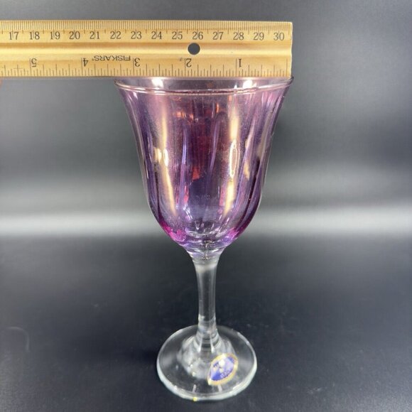 Italian Amethyst Iridescent Glass Goblet Drinking Glasses Cups Made Italy Set 2 - Picture 5 of 14